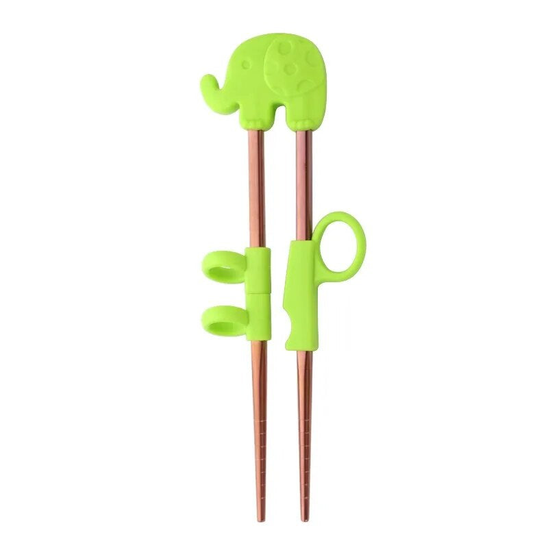 Anygleam Chop Stick Green Elephant 1 Pair Reusable Red Rainbow  Stainless Steel Cartoon for Kids and Children Kitchen Accessories