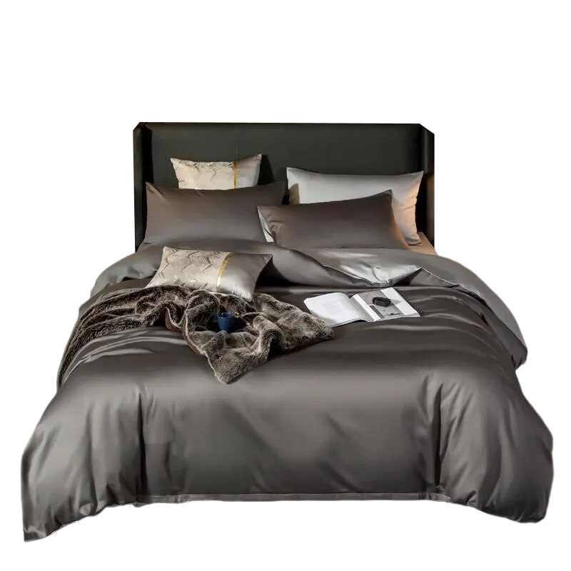 Anycozy Bed Sheet Deep Grey Light Grey Ultra Soft Luxury Egyptian Cotton Bedding Cover Double Size 4 Pcs Bed Set