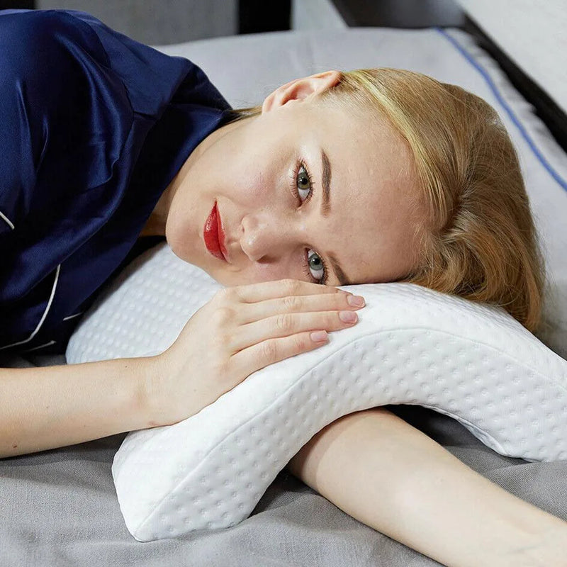 Anypillow White Arched Nap Pillow Ergonomic Desk Rest Cushion With Cuddle Arm Hole For Neck And Shoulder Support