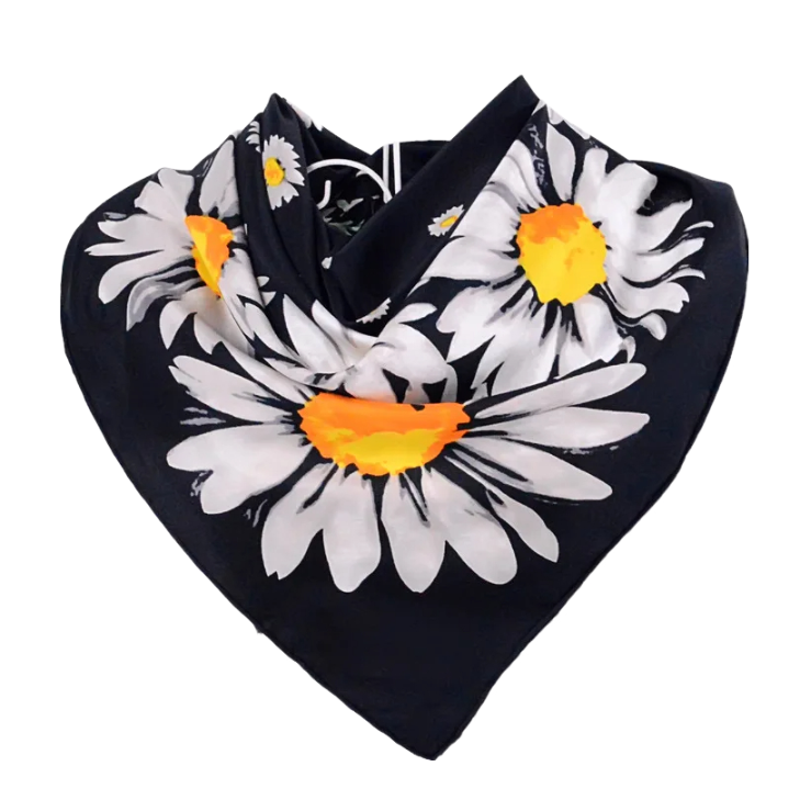 Anyyou Scarf for Women Black Daisy Silk Shawl Fashion Elegant High Quality for Spring Autumn Square Scarves 90*90cm