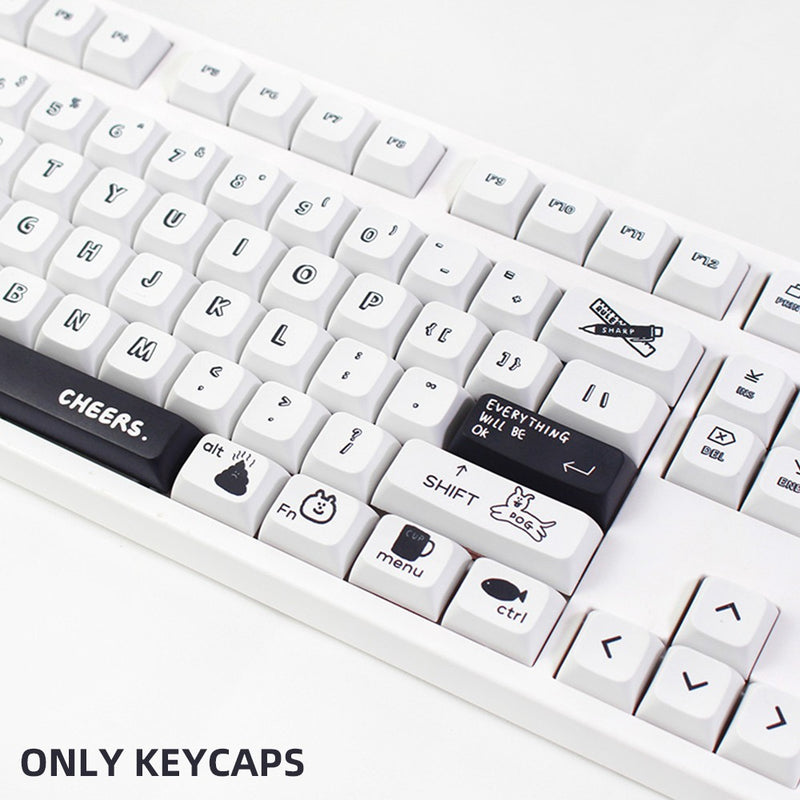 ANYMOB Keycap Keyboard White Black 130 keys Dye Sublimation Mechanical Switch Touch Clicks