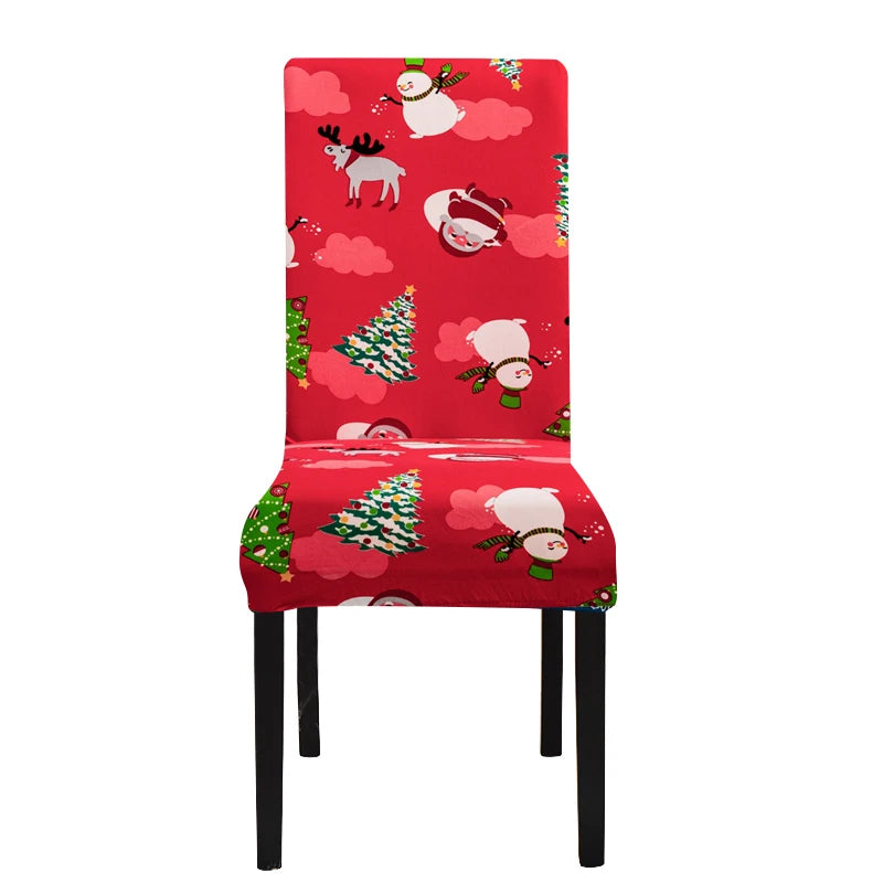 ANYDECO Chair Cover Red Snowman Christmas Holiday Design with Anti-Dirt and Elastic Material for Dining Room Kitchen Wedding Hotel Banquet Restaurant