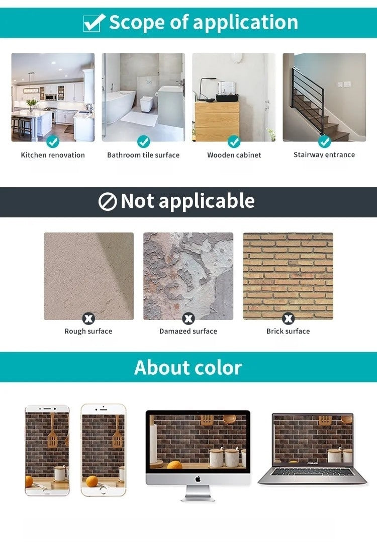 ANYDECO Wallpaper Choco Brown 6 Pcs Waterproof Self Adhesive Removable 3D DIY Modern Marble Tile Wall Sticker Home Decor