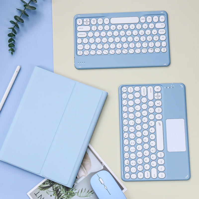 ANYMOB  iPad Case White Cartoon Bluetooth Keyboard with Detachable Cover and Cute Design