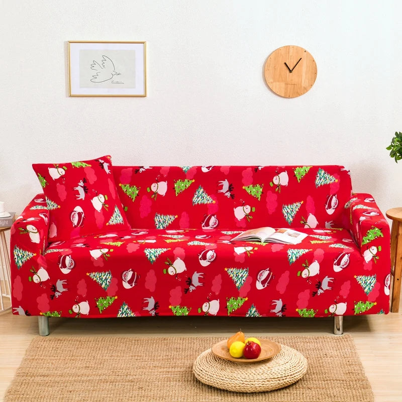 Anyseat  Sofa Cover Red Christmas Tree Snowman Design Non Slip Stretchable Slipcover
