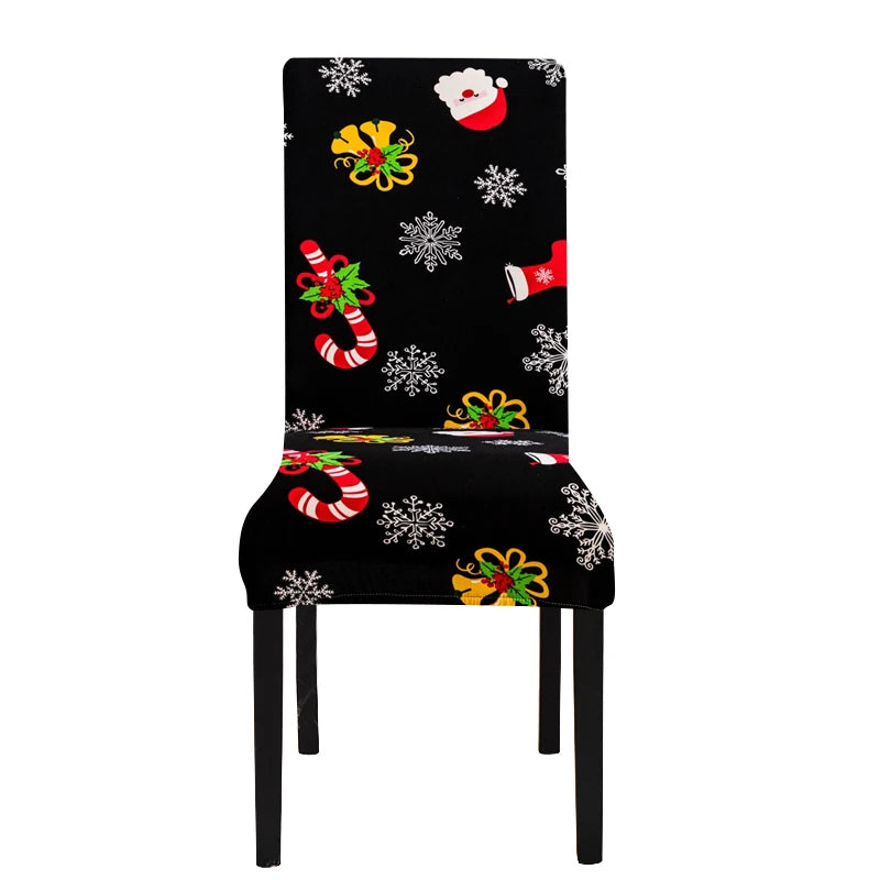 ANYDECO Chair Cover Black Christmas Candy Holiday Design with Anti-Dirt and Elastic Material for Dining Room Kitchen Wedding Hotel Banquet Restaurant