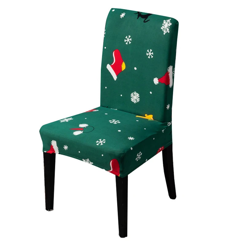 ANYDECO Chair Cover Green Christmas Socks Holiday Design with Anti-Dirt and Elastic Material for Dining Room Kitchen Wedding Hotel Banquet Restaurant
