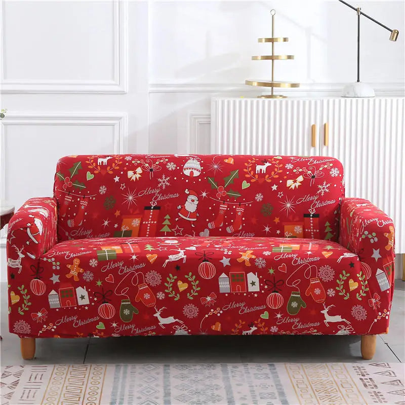 Anyseat Sofa Cover Red Festive Christmas Design Stretchable Non Slip Slipcover
