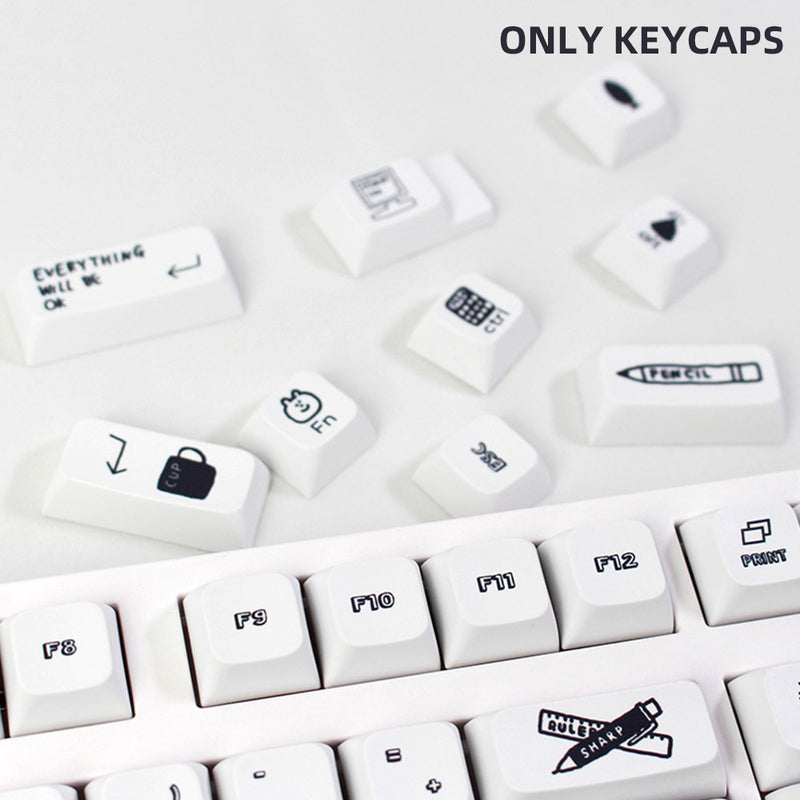 ANYMOB Keycap Keyboard White Black 130 keys Dye Sublimation Mechanical Switch Touch Clicks
