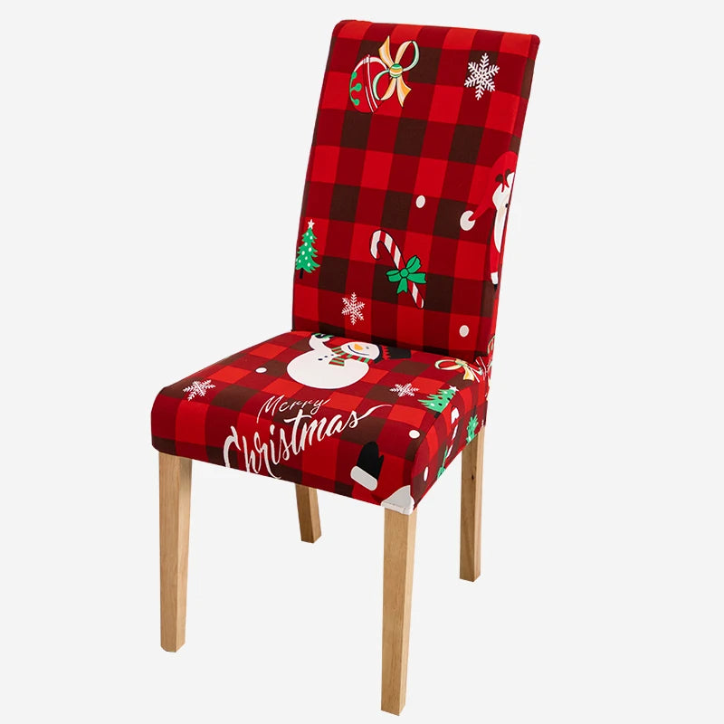 ANYDECO Chair Cover Red Checkered Merry Christmas Design with Anti-Dirt and Elastic Material for Dining Room Kitchen Wedding Hotel Banquet Restaurant