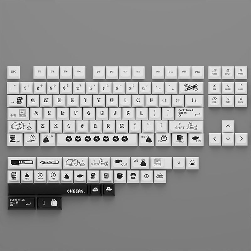 ANYMOB Keycap Keyboard White Black 130 keys Dye Sublimation Mechanical Switch Touch Clicks