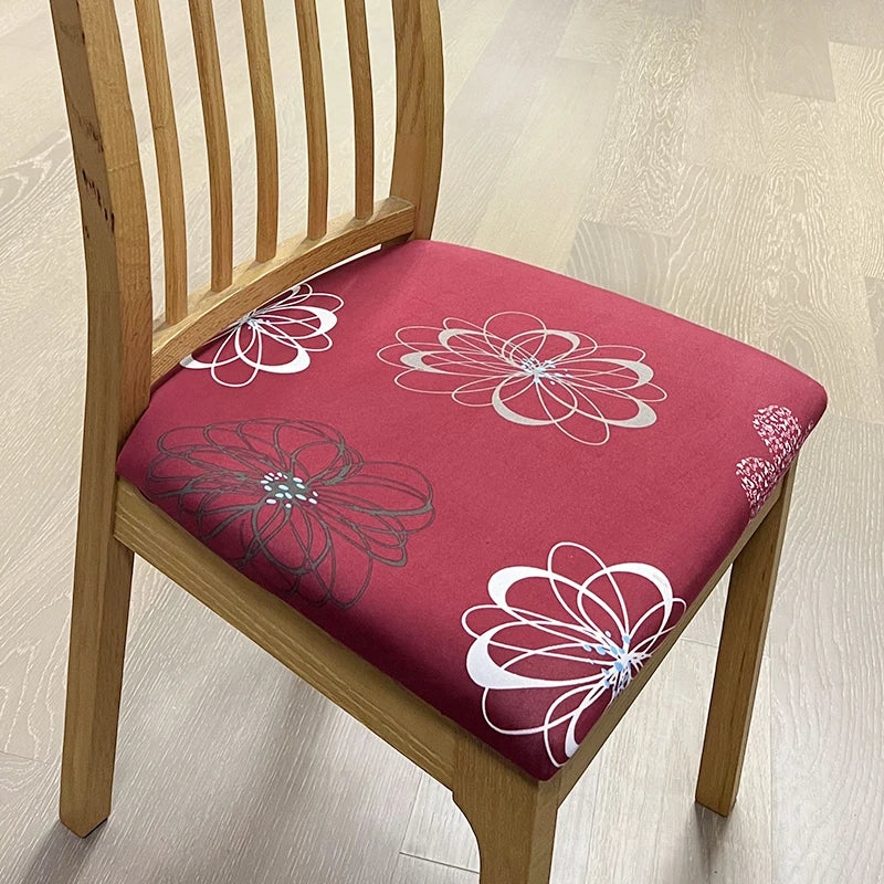 Anyseat Chair Cover Maroon Simple Floral White Pattern Print Stretch Seat Cover for Home Dinning Kitchen Washable Removable
