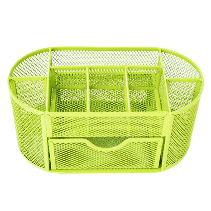 “AnyCraft Light Green Metal Mesh Desk Organizer with Large‑Capacity Compartments for Office & School Supplies”