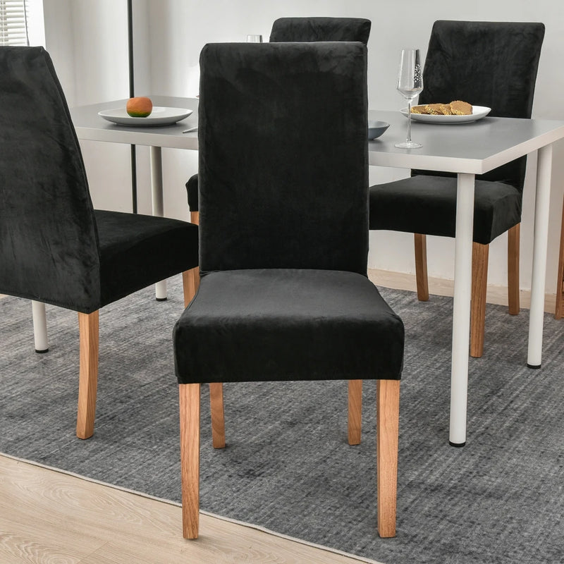 Anyseat Black Velvet Stretch Chair Cover for Kitchen Chairs