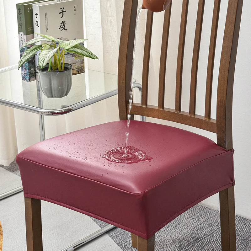 Anyseat Chair Cover Wine Red PU Leather Seat Slipcover Chair Cover for Kitchen Hotel Banquet Dining Living Room