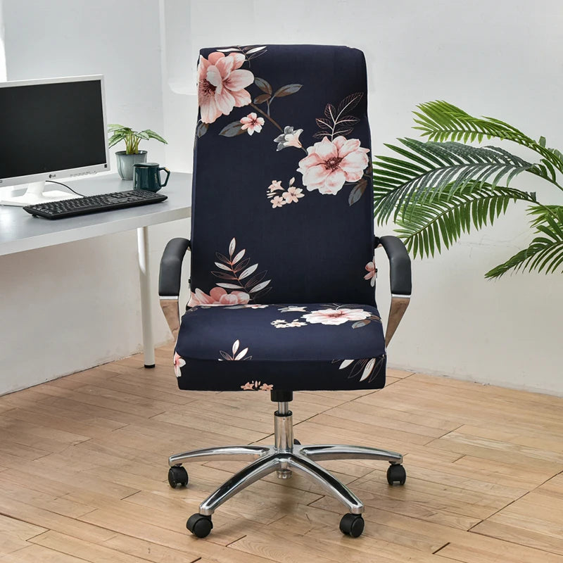 Anyseat Office Chair Cover Black Floral Medium Non-Slip Rotating Seat Case Universal Armrest Chair Protector