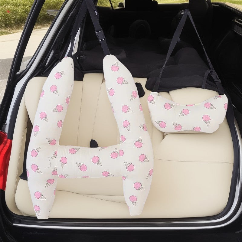 Anypillow Car Travel Pillow Pink Ice Cream 1 Set for Kids and Adult Neck Head Support H-Shape Travel Pillow