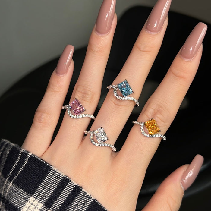 ANYCO Ring Fine Jewelry Square 925 Sterling Silver Rings Bridal Yellow Diamond CZ 8A 2ct Wedding Jewelry For Women