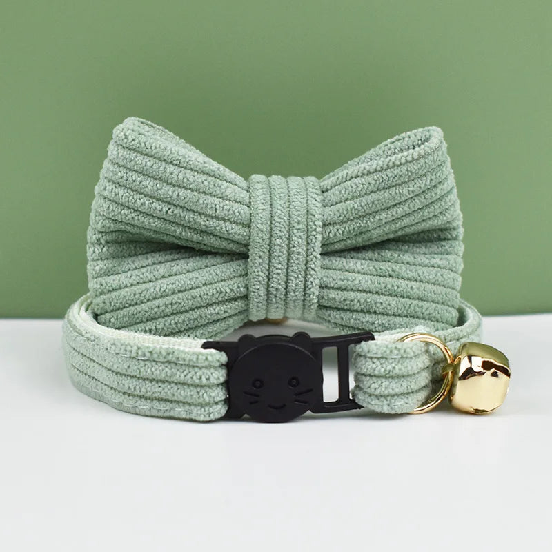 Anypet Stylish Sage Green Bow Cat Collar – Large Size with Safety Buckle, Bell & Durable Strap