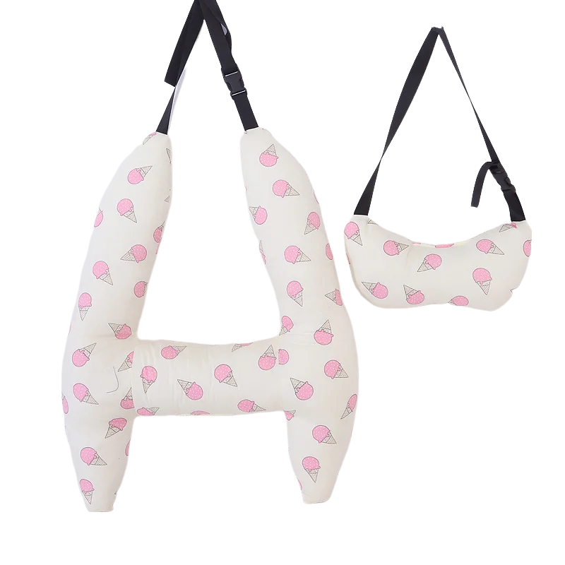 Anypillow Car Travel Pillow Pink Ice Cream 1 Set for Kids and Adult Neck Head Support H-Shape Travel Pillow