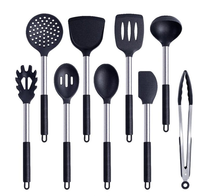Anygleam Kitchen Utensils Non-stick Black/ Silver 9 Set Cooking Tool Accessories Heat Resistant Kitchenware