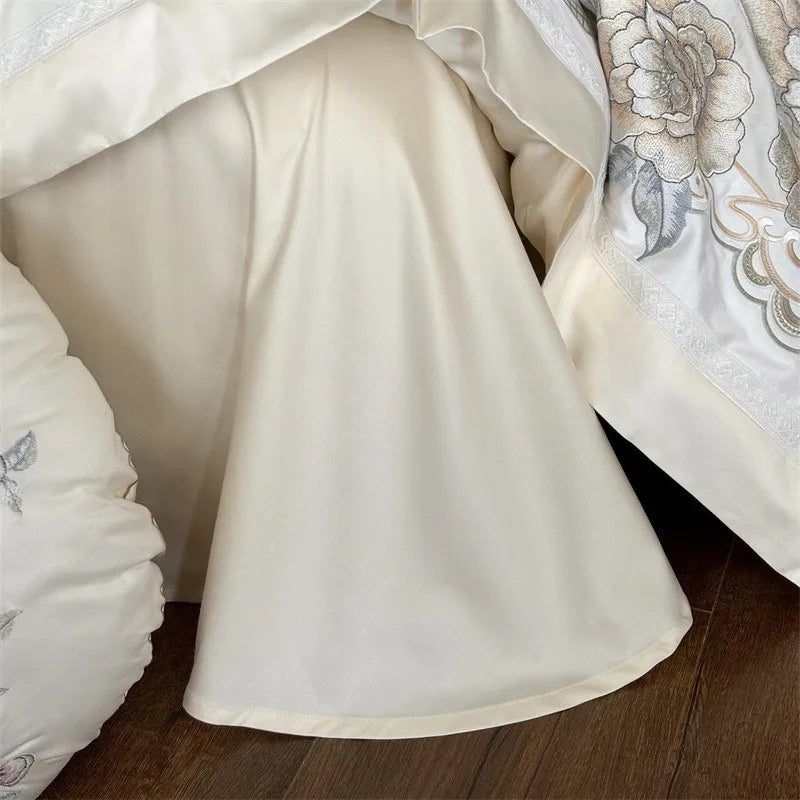 Anycozy Duvet Cover Set White Flat Bed Sheet Ultra Soft Egyptian Cotton Embroidery Quilt Bedding