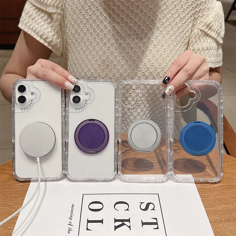 ANYMOB iPhone Case Purple Magnetic Rotating Stand Lightweight Clear Rugged Cover