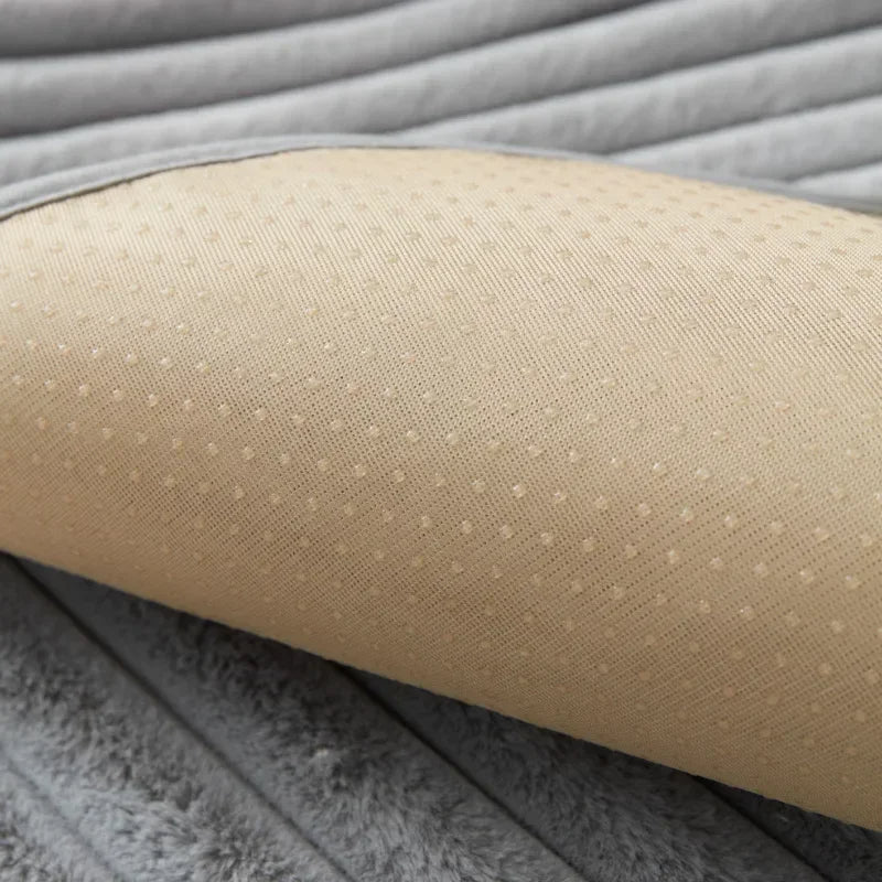 Anyseat Sofa Towel Super Soft Linear Gray Rabbit Plush Quilted Couch Cover L-shaped Sectional Anti-slip Sofa Cover