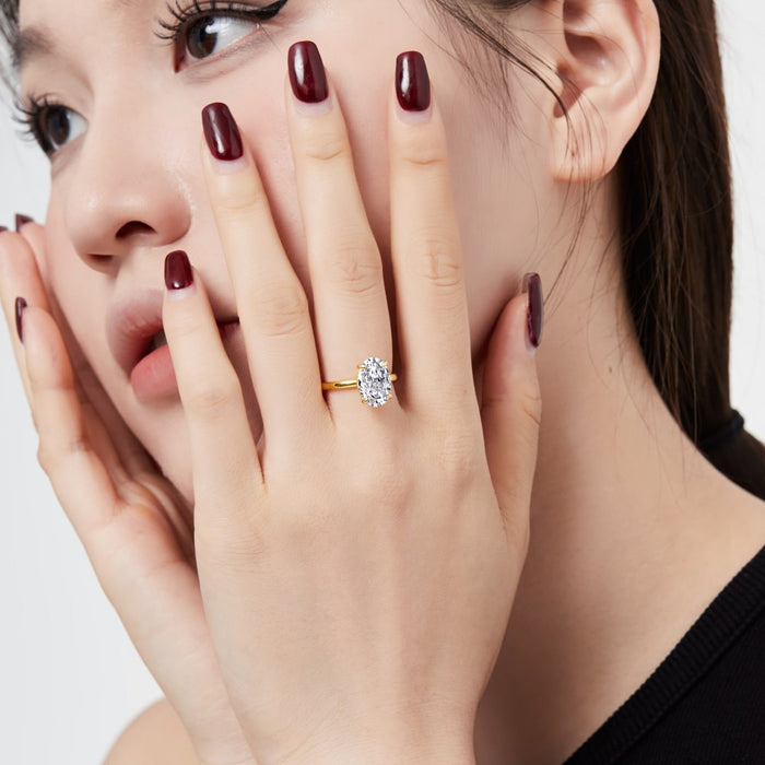 ANYCO Ring 18K Gold Plated Fine Jewelry White Oval Cut CZ 8A 3.5ct Engagement Wedding Classic Luxury Ring For Women