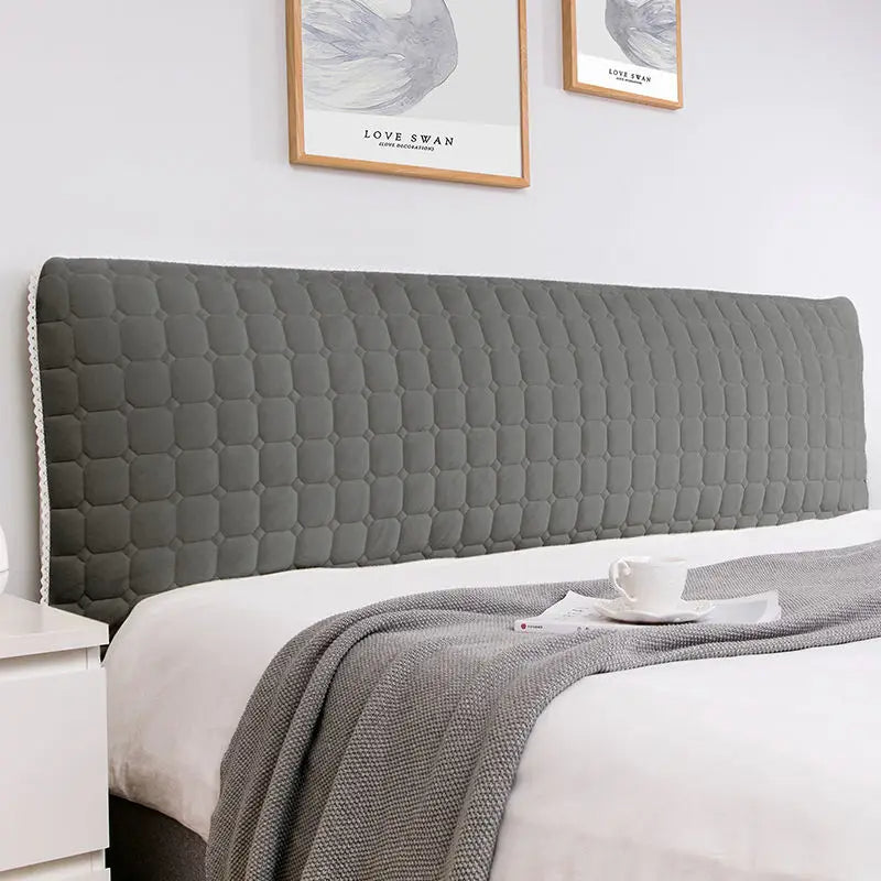 Anycozy Headboard Cover Dark Gray Cube Pattern Super Soft Smooth Quilted Velvet Bed Back Dust Protector Cover 200x70cm