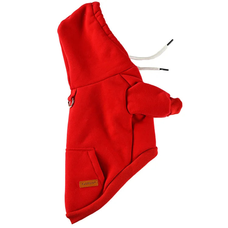 Anypet Red Fleece Dog Hoodie Jacket with Back Pockets – Warm Pet Sweatshirt for Cosplay & Cold Weather