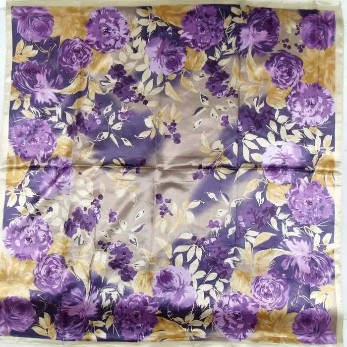 Anyyou Scarf for Women Floral Purple Printed Polyester Silk Big Square Silk 90*90cm Satin For Spring Summer Autumn Winter
