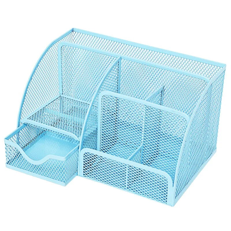 “AnyCraft Blue Mesh Desk Organizer with Multi‑Compartment Storage for Office & School Supplies”