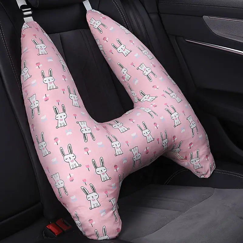 Anypillow Car Travel Pillow UShape Pink Rabbit Pattern Children Travel Pillow Cushion for Car Seat, Safety Neck Pillow for Kids