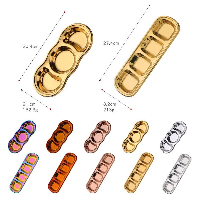 Anygleam Pink Rainbow Stainless Steel 4 Grid Seasoning Sauce Dish Plates Dipping Kitchenware