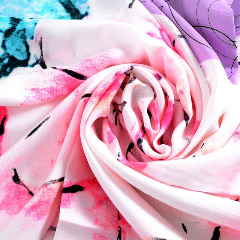 Anyyou Scarf for Women Floral Light Purple Pattern Hand Sewing Edge High Quality Large Silk Cape