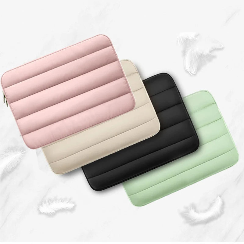 ANYPACK Laptop Handbag Beige Puffy Sleeve Case Multi Functional Compartments For Business