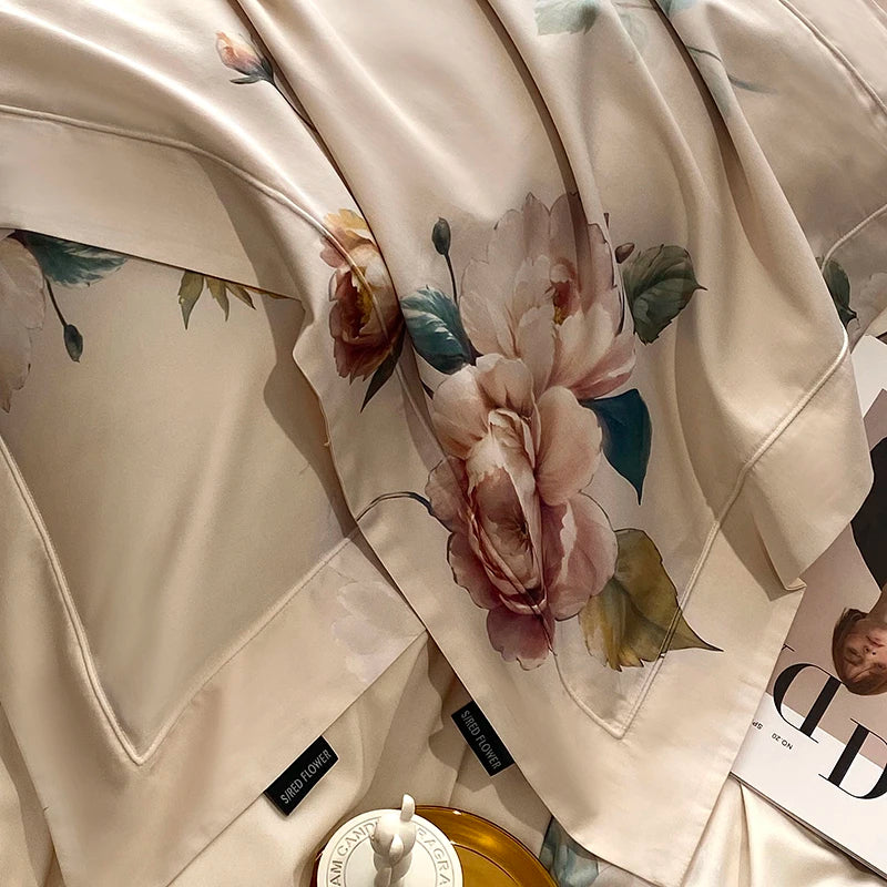 Anycozy Bedding Set Beige Duvet Cover Flat Bed Sheet with Zipper Closure and Pillowcases Bedroom Decor