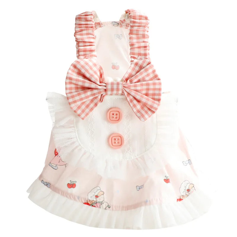 Anypet Princess Dog Dress – Pink Cosplay Outfit with Big Buttons and Tassel Print for Special Occasions