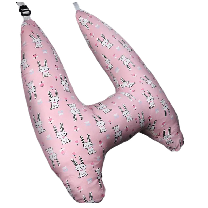 Anypillow Car Travel Pillow UShape Pink Rabbit Pattern Children Travel Pillow Cushion for Car Seat, Safety Neck Pillow for Kids