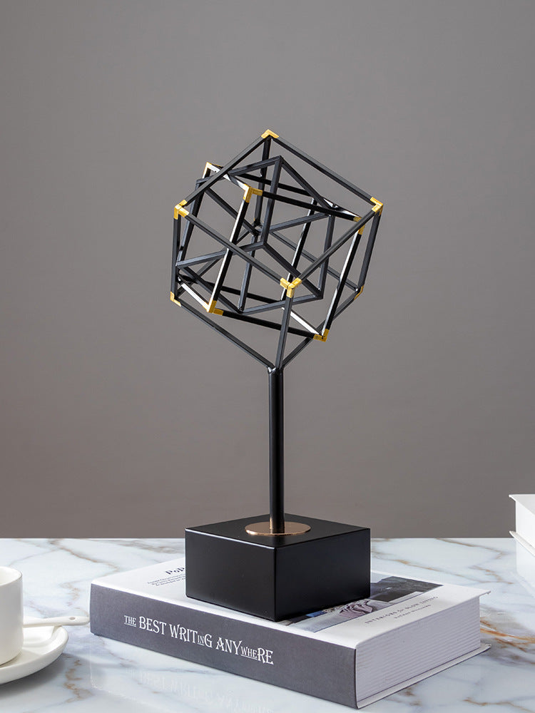 ANYHOUZ Luxury Gold Metal Tabletop Decor – Geometric Square Cube Sculpture for Living Room, House Display & Elegant Crafts Ornaments