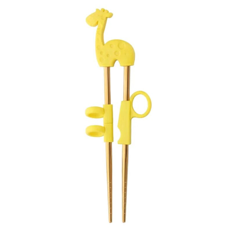 Anygleam Chop Stick Yellow Giraffe 1 Pair Reusable Gold  Stainless Steel Cartoon for Kids and Children Kitchen Accessories
