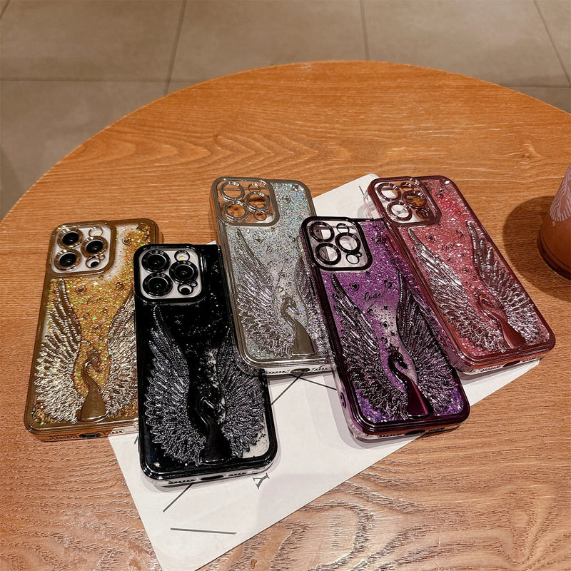 ANYMOB iPhone Case Gold Luxury Swan Fashion Bling Glitter Protective Shockproof