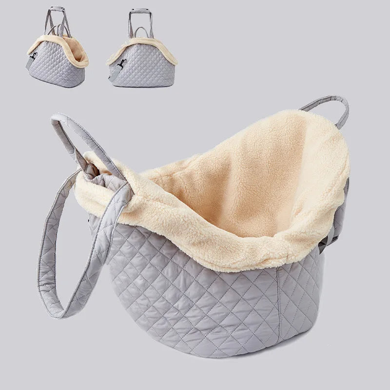 ANYWAGS Pet Carrier Thicken Grey Korean Inspired Pet Hand Bag or Shoulder Bag with Quilted Cotton Portable Bag