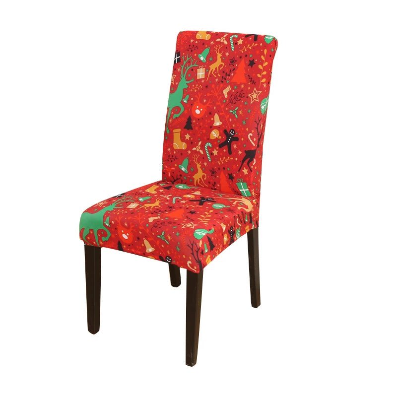 ANYDECO Chair Cover Orange Christmas Small Icons Design with Anti-Dirt and Elastic Material for Dining Room Kitchen Wedding Hotel Banquet Restaurant