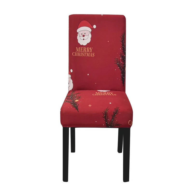 ANYDECO Chair Cover Maroon Santa Merry Christmas Greeting Design with Anti-Dirt and Elastic Material for Dining Room Kitchen Wedding Hotel Banquet Restaurant