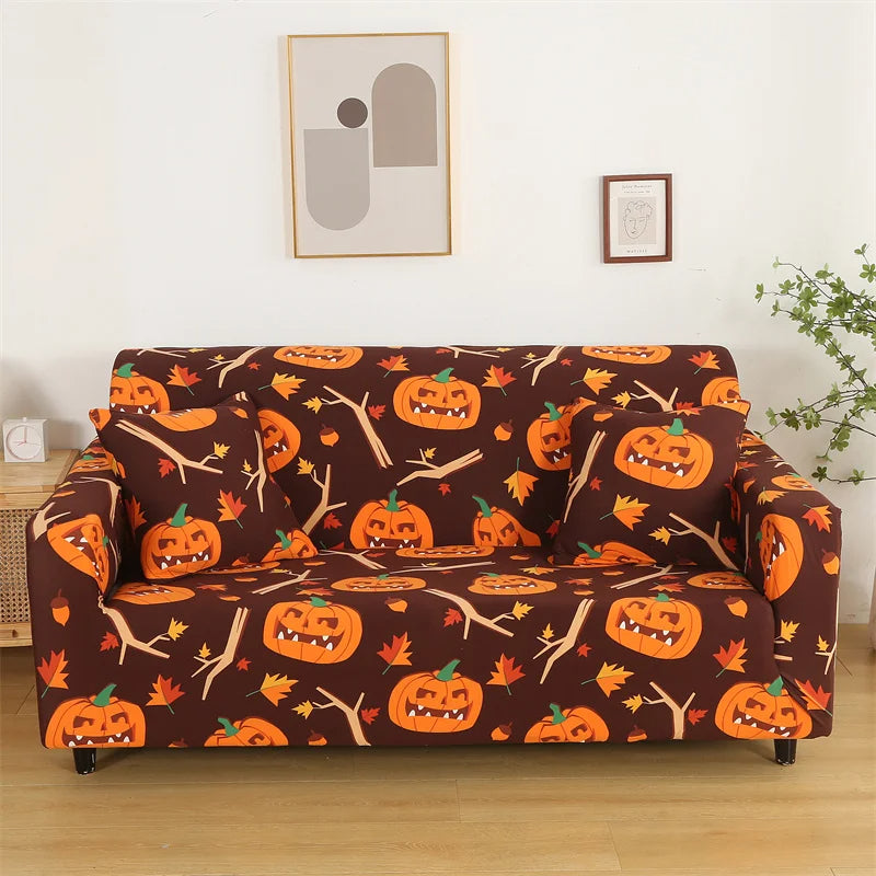 Anyseat  Sofa Cover Halloween Pumpkin Design Stretchable Non Slip Slipcover