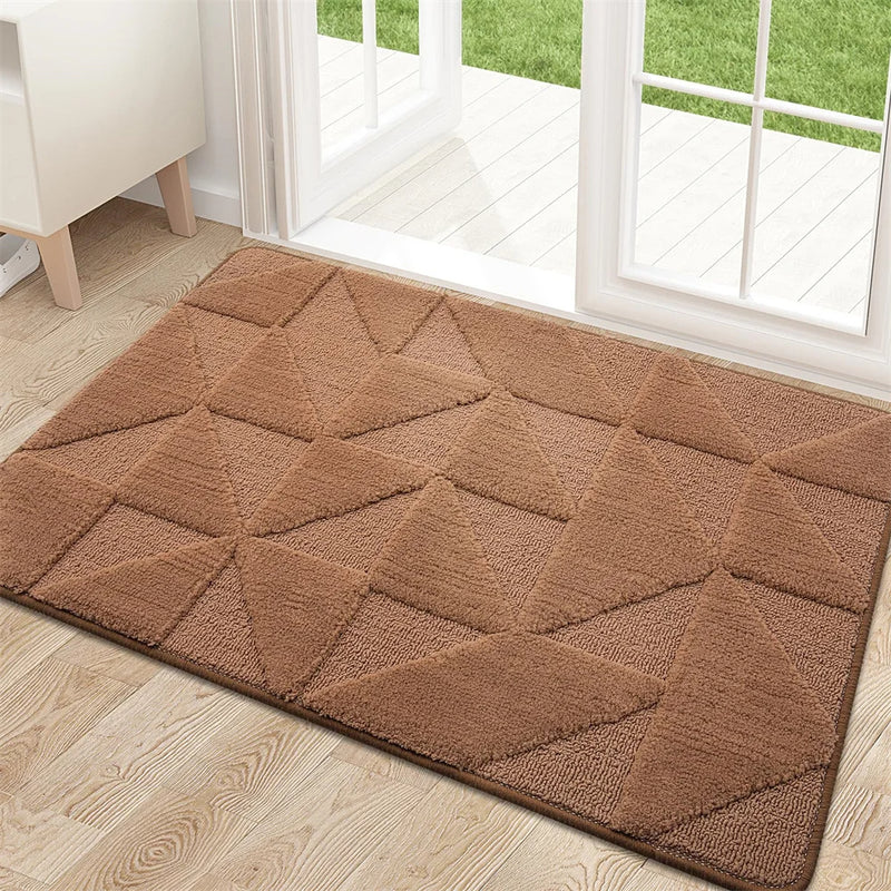 Anymat Doormat Brown Geometric Non Slip Dirt Resistant Mat For Kitchen And Bathroom