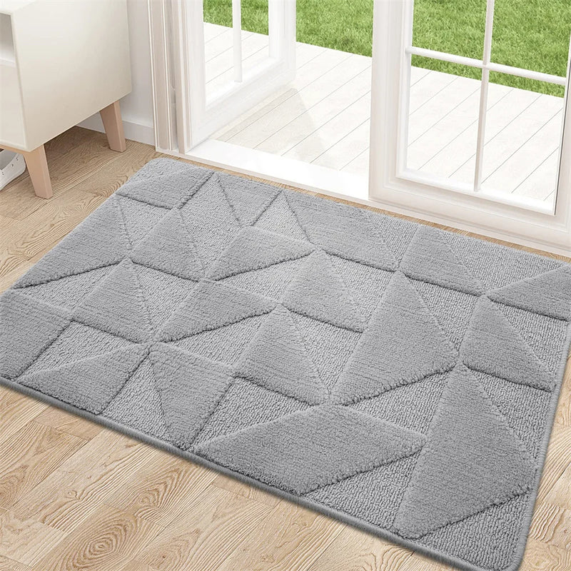 Anymat Doormat Gray Geometric Non Slip Dirt Resistant Mat For Kitchen And Bathroom