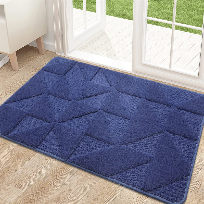 Anymat Doormat Navy Blue Geometric Non Slip Dirt Resistant Mat For Kitchen And Bathroom